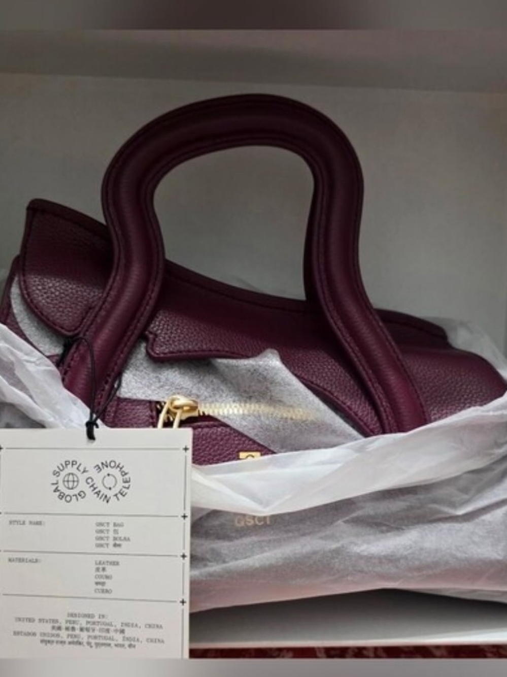 Maroon Leather Satchel Handbag with Top Handles